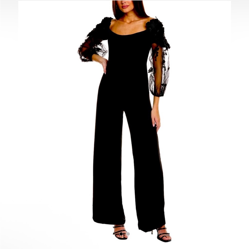 Helsi Emilia Black Off Shoulder Flower Appliqué Mesh Sleeve Jumpsuit